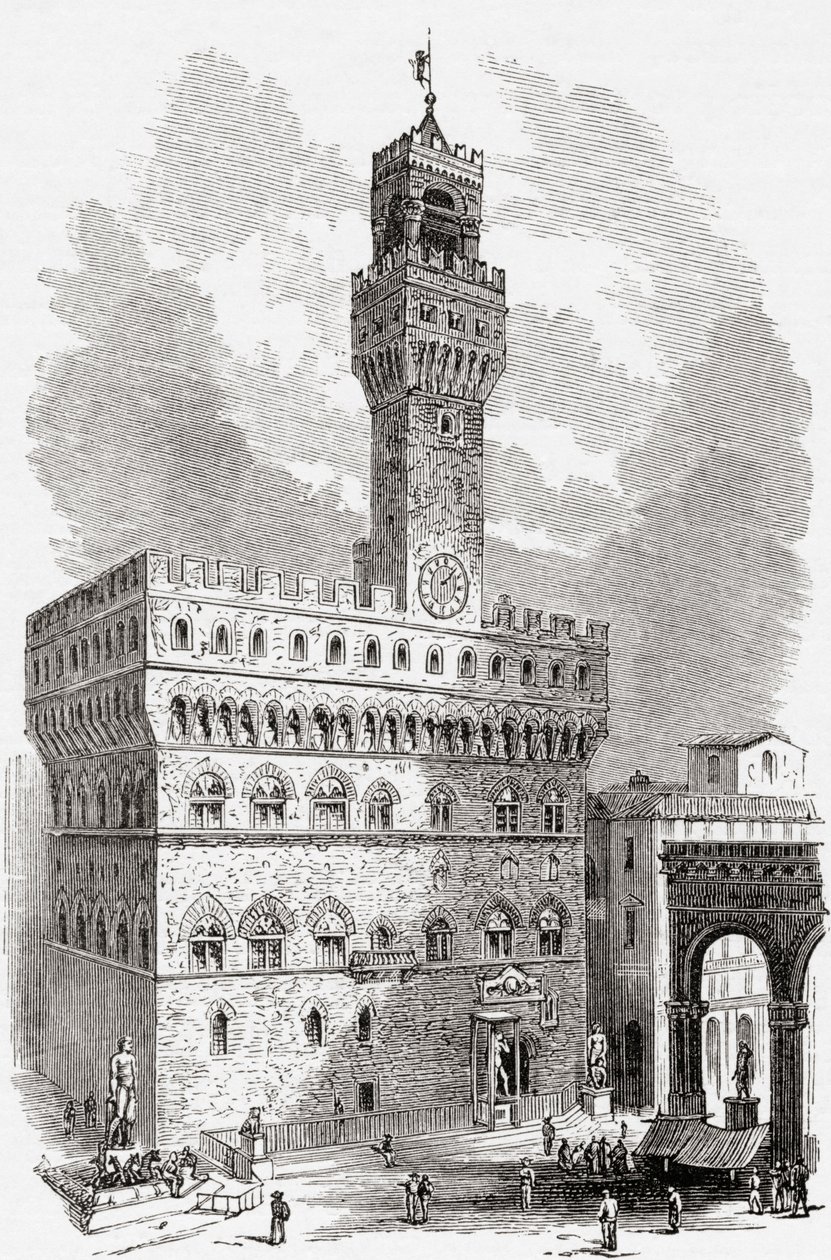 Palazzo Vecchio, Florencie, Toskánsko, Itálie, konec 19. století. Z knihy Italian Pictures by Rev. Samuel Manning, vydané kolem roku 1890. od Reverend Samuel Manning