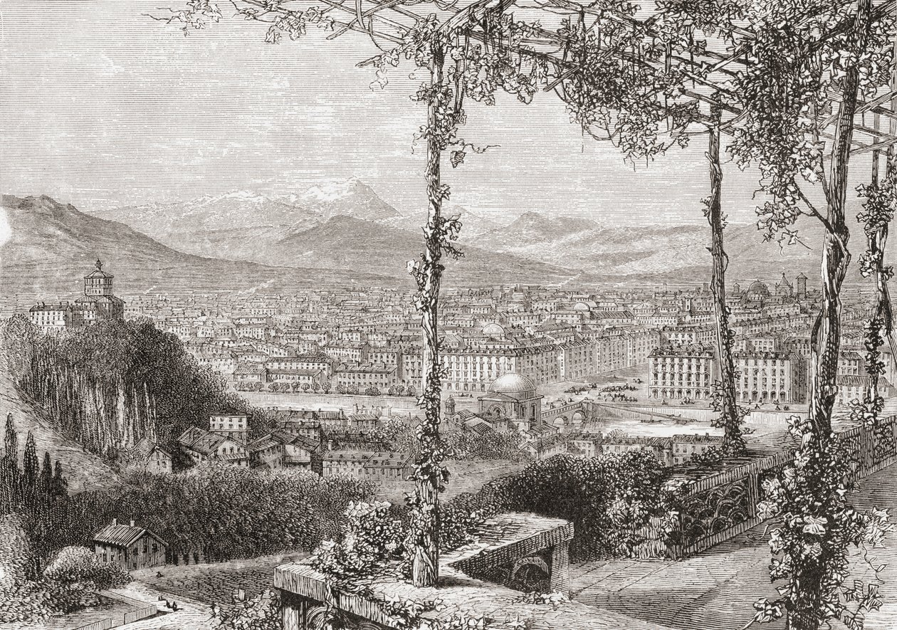 Turín, Itálie, konec 19. století. Z knihy Italian Pictures by Rev. Samuel Manning, vydané kolem roku 1890. od Reverend Samuel Manning