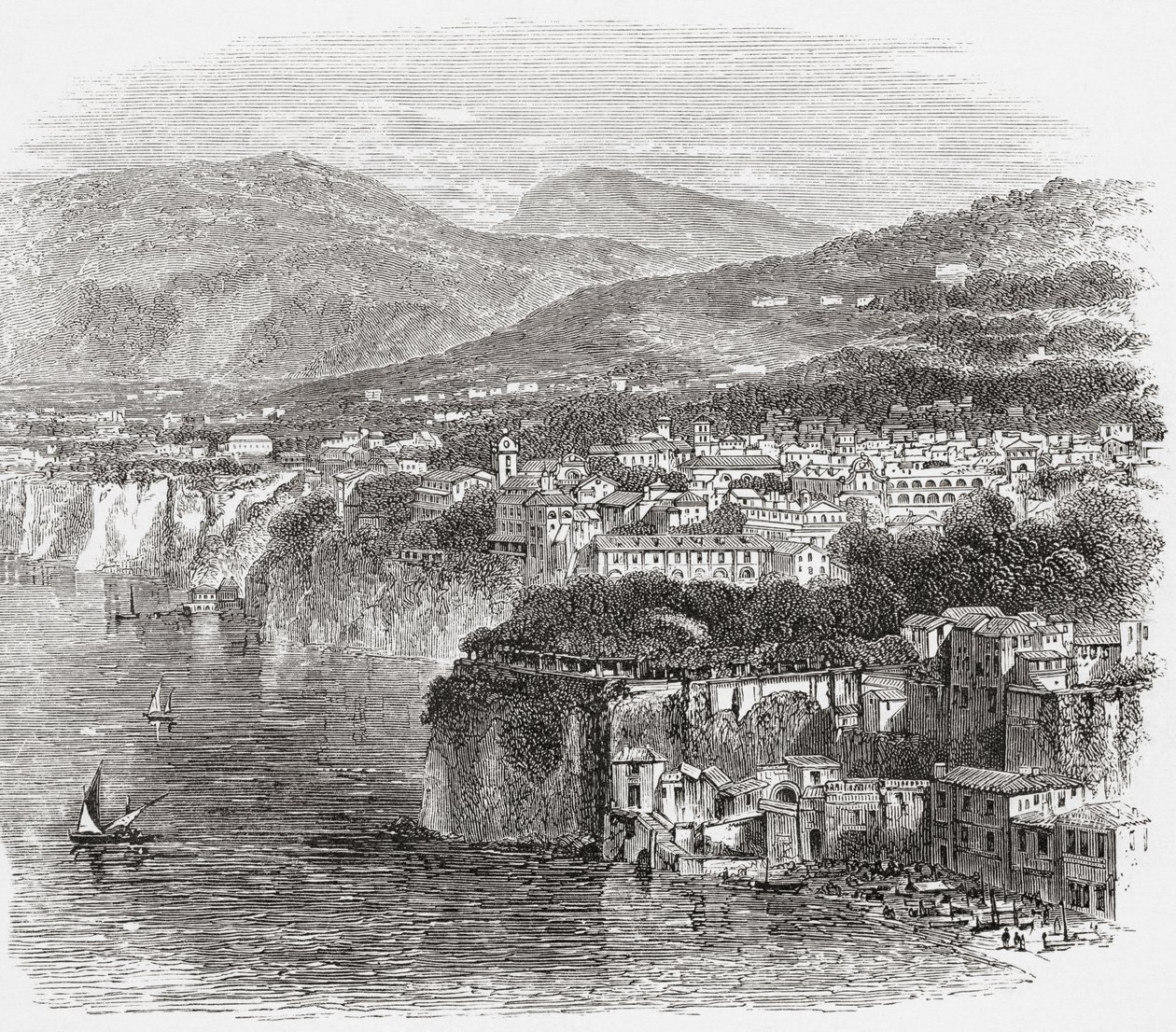 Pohled na Sorrento, Kampánie, jižní Itálie, na konci 19. století. Z knihy Italian Pictures by Rev. Samuel Manning, vydané kolem roku 1890. od Reverend Samuel Manning