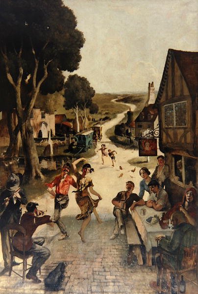 Rustikální scéna: Vesničané tančí od Rex Whistler