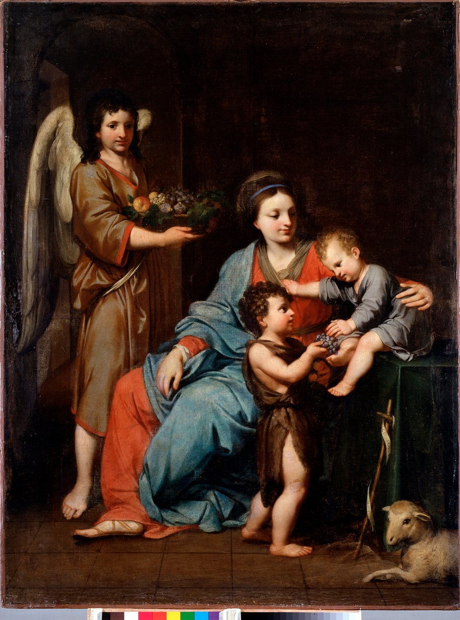 Panna s dítětem se sv. Janem Křtitelem Obraz Reynauda Levieuxe (1613-1699) Slunce 17. století 108x76 cm Genes, Musei di Strada Nuova (ex Palazzo Bianco) od Reynaud Levieux