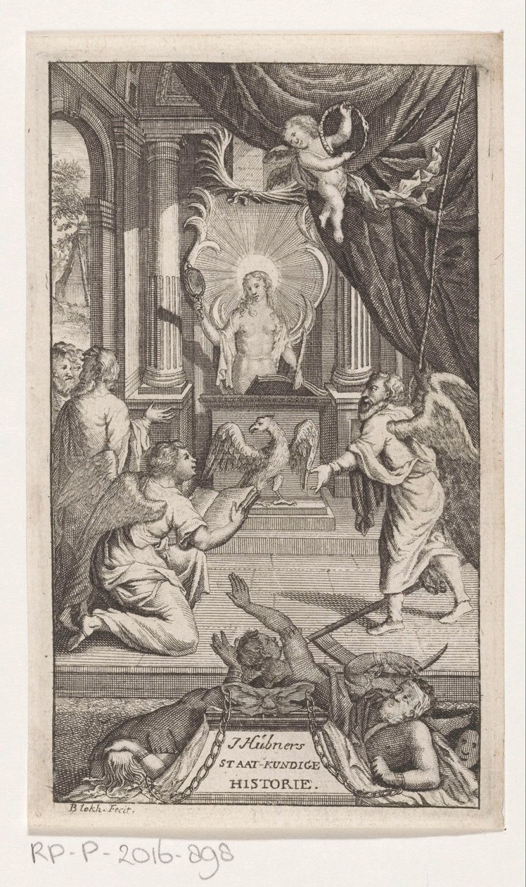 Otec čas odhaluje historii Politická historie J. Huebnera (název na předmětu) Titulní strana pro: Johann Hübner, Stručné otázky z politických dějin, 1722 od Reynier Blokhuysen