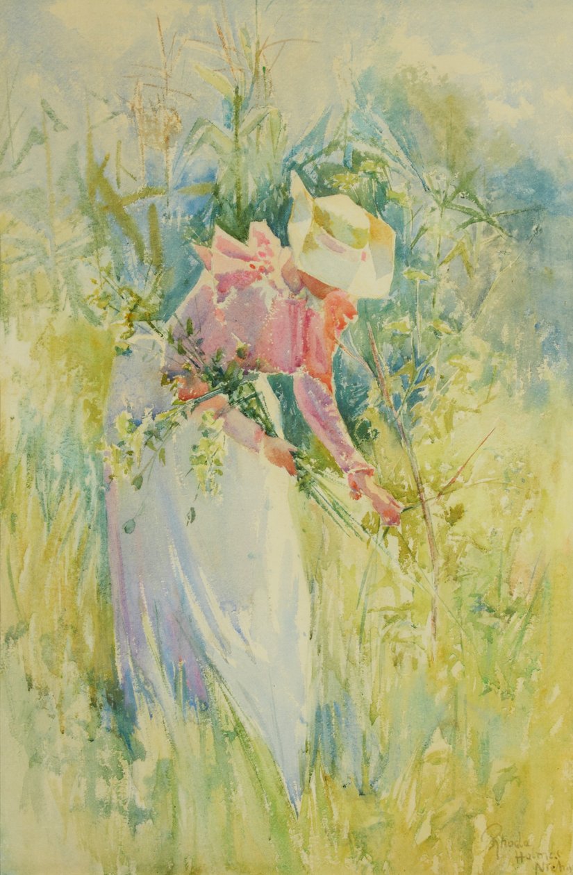 Sbírání divokých květin 1900 (akvarel na papíře) od Rhoda Holmes Nicholls