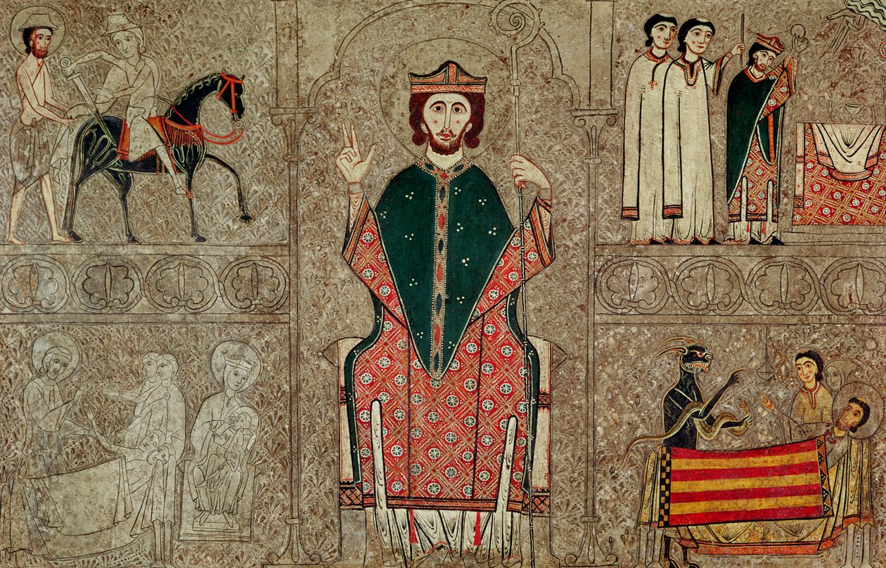 Přední oltář z kostela svatého Martina, Chia, Španělsko, zobrazující svatého Martina z Tours a čtyři scény z jeho života, 1150-1200 (tempera na panelu) od Ribagorça Workshop Johannes Pintor