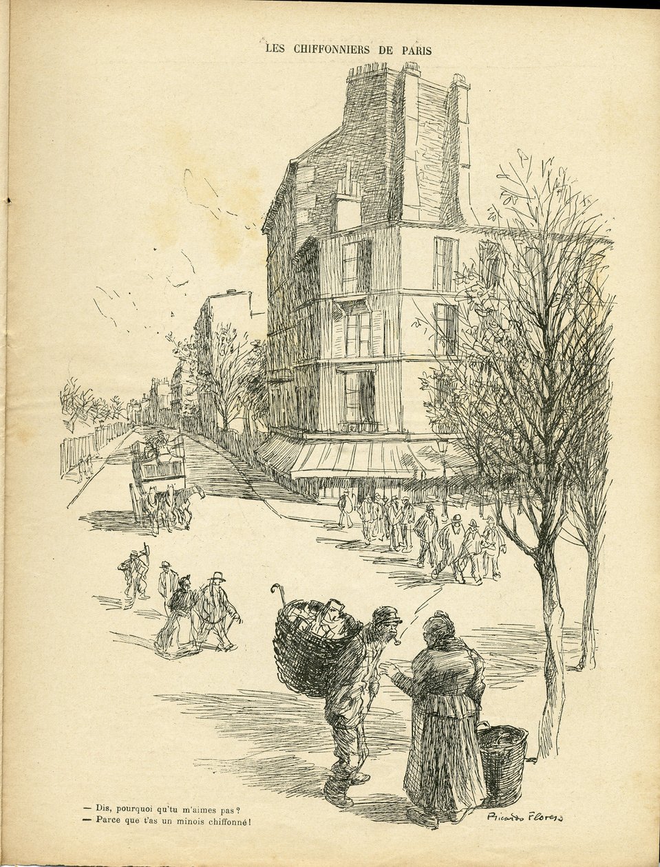 Ilustrace Ricardo Flores (1878-1918) v Le Rire, 5. 12. 8 - Pařížští hadaři - Profese, Architektura Urbanismus, Strom - Chiffonniers od Ricardo Flores