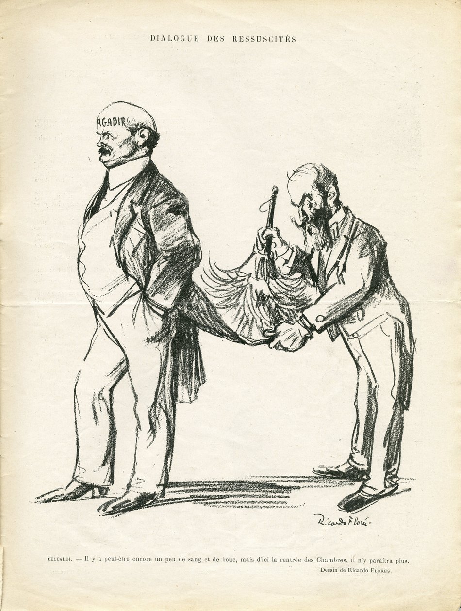 Ilustrace Ricardo Flores (1878-1918) v Le Rire, 09/05/14 - Dialogue of Ressucites - Maroko, Agadir - Ceccaldi od Ricardo Flores