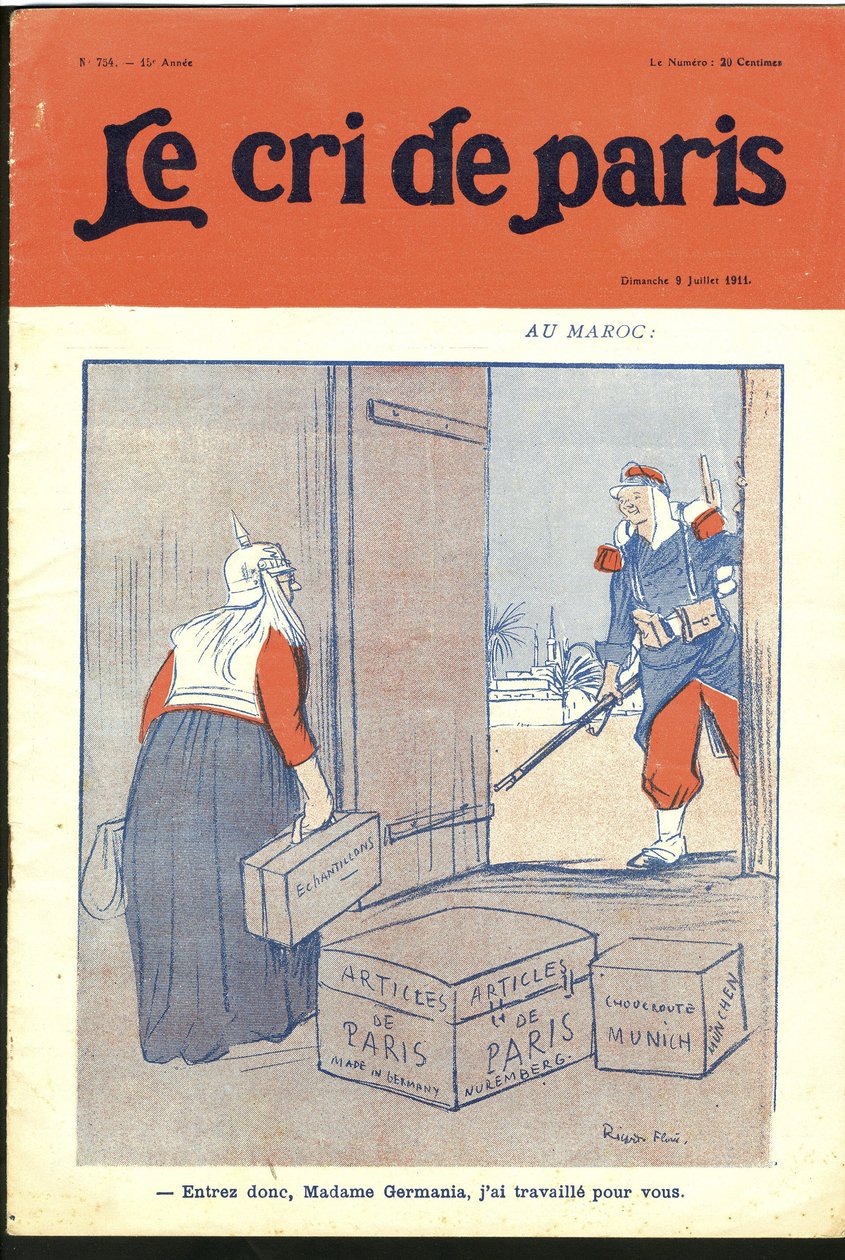 Ilustrace Ricarda Florese (1878-1918) pro obálku Le Cri de Paris, 09/07/11 - "" Vstupte tak drahá madam, pracoval jsem pro vás." - Německo Prusko, Maroko, Maghreb - Germania od Ricardo Flores