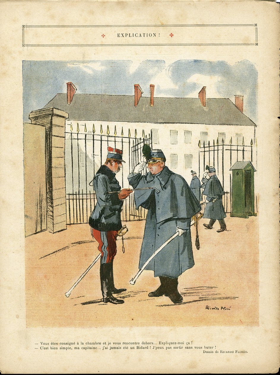 Ilustrace Ricarda Florese (1878-1918) v Le Lire, 23/04/10 - Vysvětlení - Armee, Kasárna od Ricardo Flores