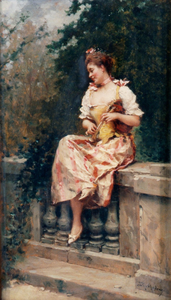 Dívka s flétnou, asi 1895 (olej na desce) od Ricardo de Madrazo y Garreta
