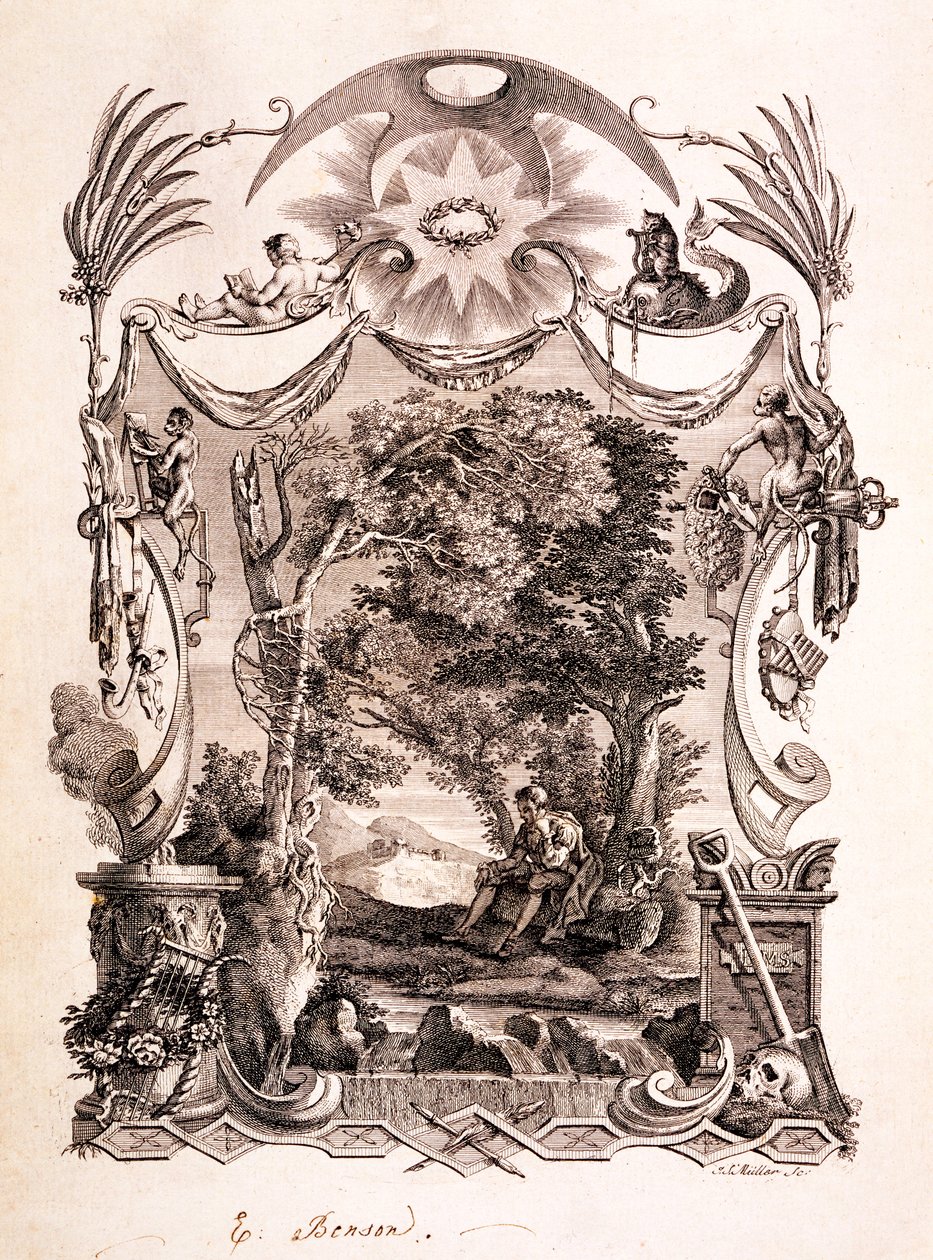 Básník uvažuje o smrti, ilustrace z „Šest básní Tomáše Graye“, vydané v roce 1775 od Richard Bentley