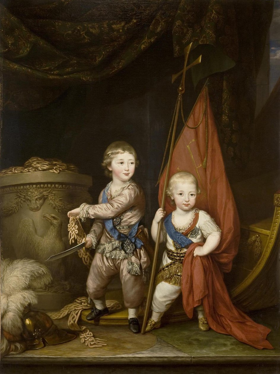 Portrét velkovévodů Alexandra Pavloviče a Konstantina Pavloviče, jako děti, 1781 od Richard Brompton