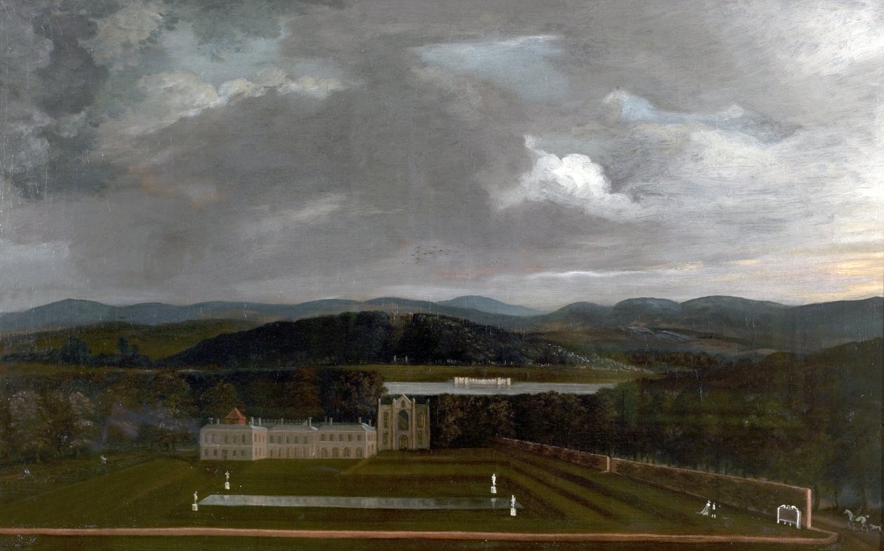East View of Newstead Abbey, Nottinghamshire and the Great Garden, 1758 od Richard Byron
