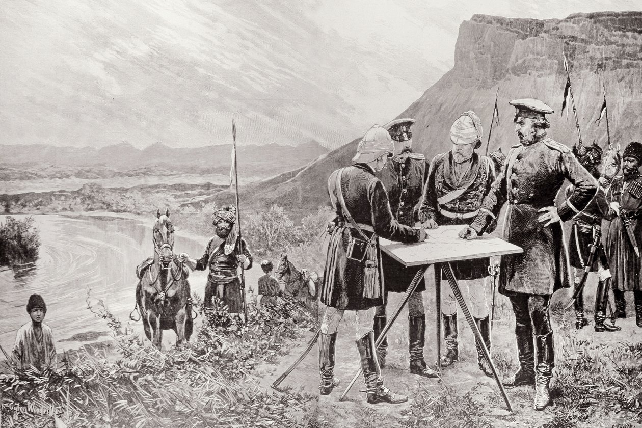 The Afghan Boundary Commission: The Russian and British Commissioners at Zulfikar, Fixing the Site of the First Boundary Post, 12th November, rytina R. Taylor, from 