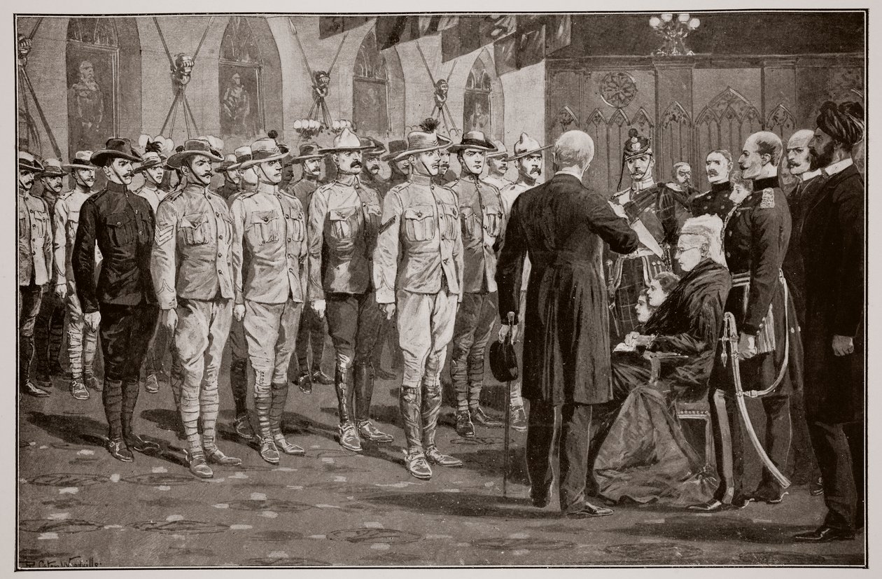 Inspekce koloniálních vojáků na hradě Windsor královnou Viktorií, 16. listopadu 1900 od Richard Caton Woodville junior