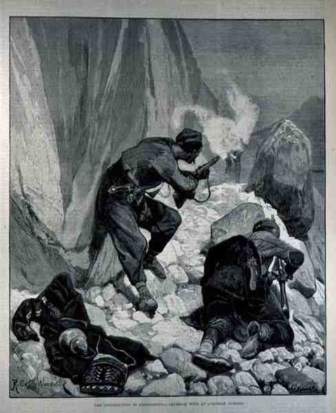 Povstání v Hercegovině: Přestřelka s rakouskou základnou, vyryto W. I. Mossesem, z The Illustrated London News, 18. března 1882 od Richard Caton II Woodville