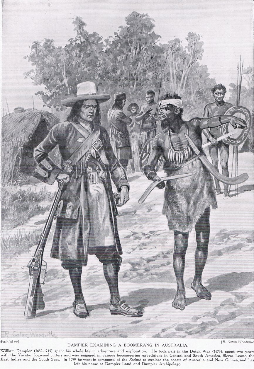 Dampier zkoumá bumerang v Austrálii, cca 1910 od Richard Caton Woodville
