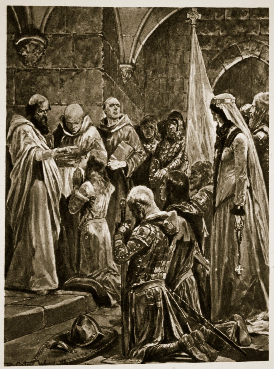 Pomazání Edwarda mučedníka při jeho korunovaci svatým Dunstanem v Kingston-on-Thames, z „The Illustrated London News“, 1902 od Richard Caton Woodville