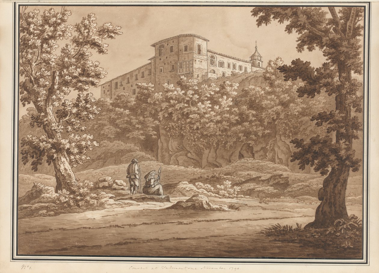 Klášter ve Valmontone, ze svazku 66 pohledů z přírody v sousedství Říma a Abruzza, listopad 1790 (pero a inkoust na papíře) od Richard Colt Hoare