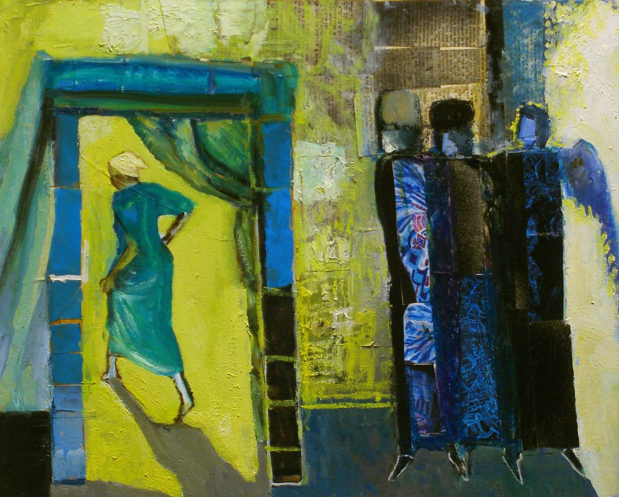 Sarah a tři andělé, 1998 (olej a koláž na plátně) od Richard Contemporary Artist Mcbee