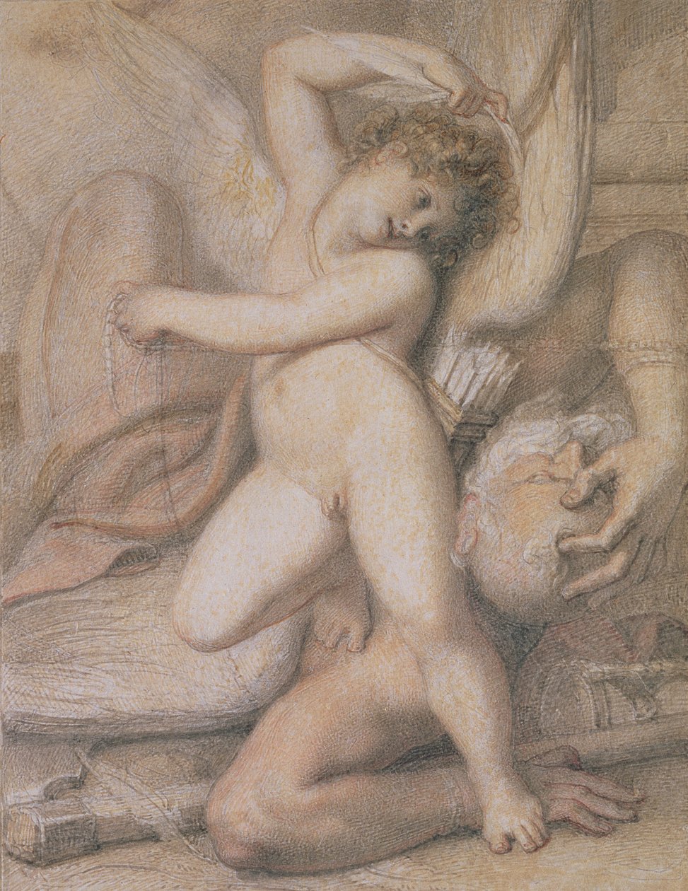 Cupid trhající křídla času, 18. století (tužka, červená křída a wc na papíře) od Richard Cosway