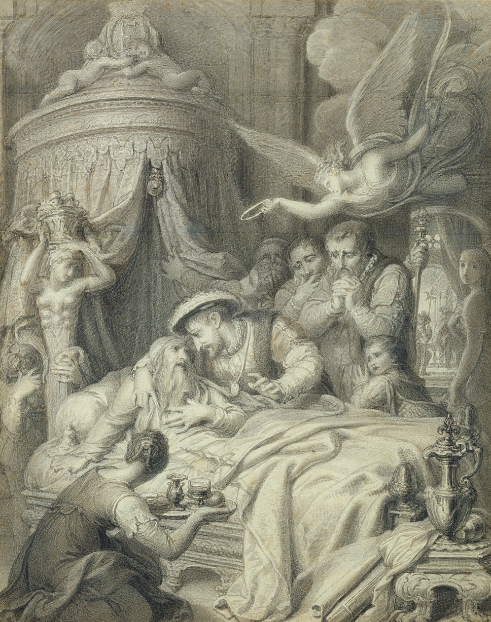 Smrt Leonarda v roce 1519 (tužka, inkoust a mytí na papíře) od Richard Cosway