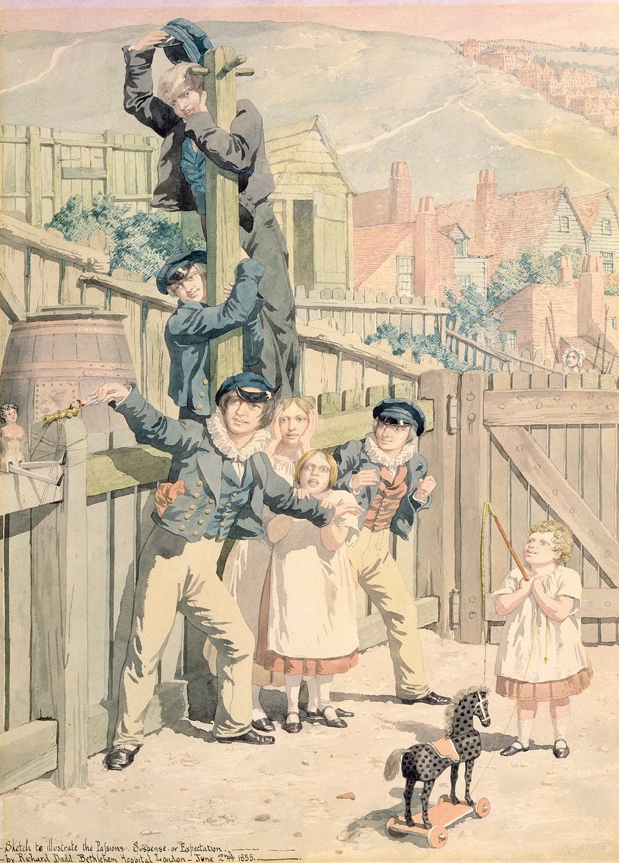 Sketch to Illustrate the Passions: Suspense or Expectation, 1855 (wc, pero a inkoust přes grafit na papíře) od Richard Dadd