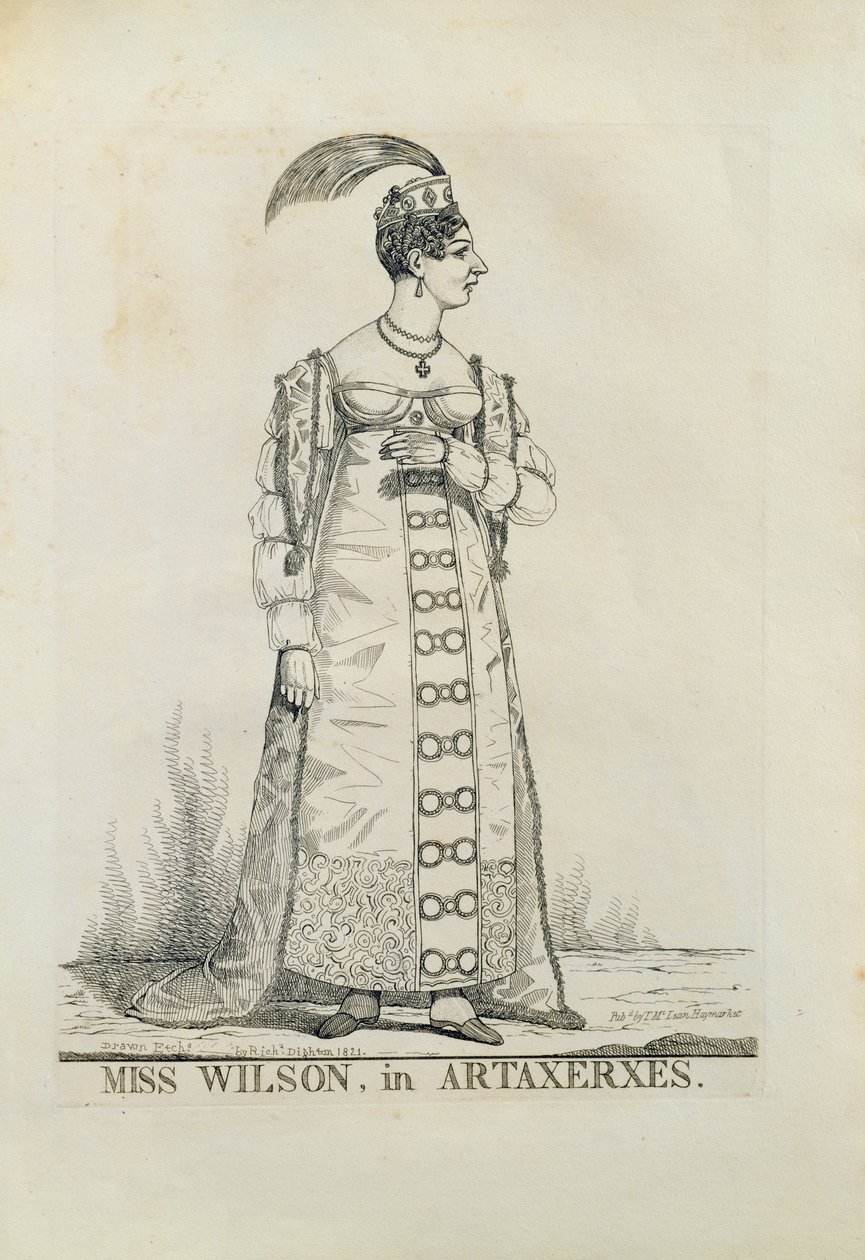 Slečna Wilsonová v Artaxerxes, 1821 (čárová rytina) od Richard Dighton