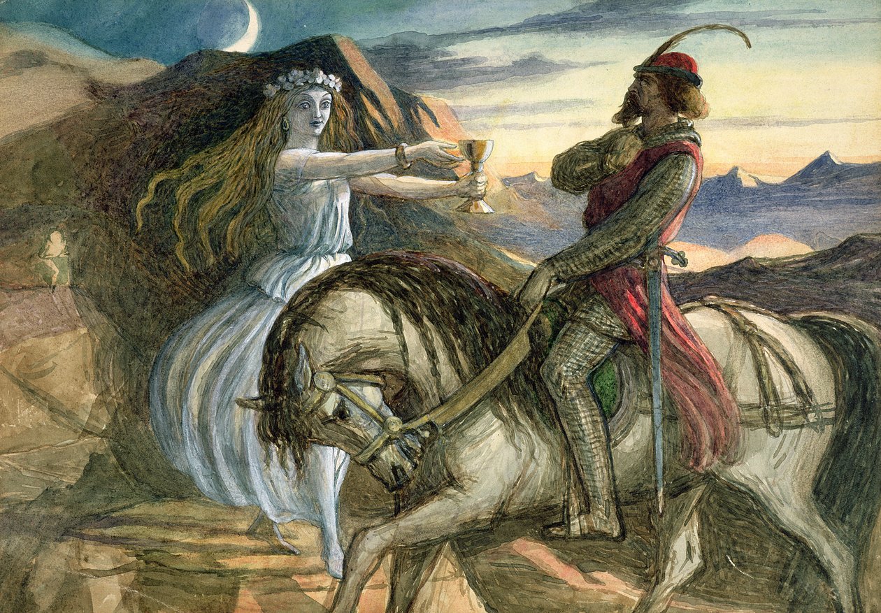 Víla a rytíř (tužka, wc a tělová barva na papíře) od Richard Doyle