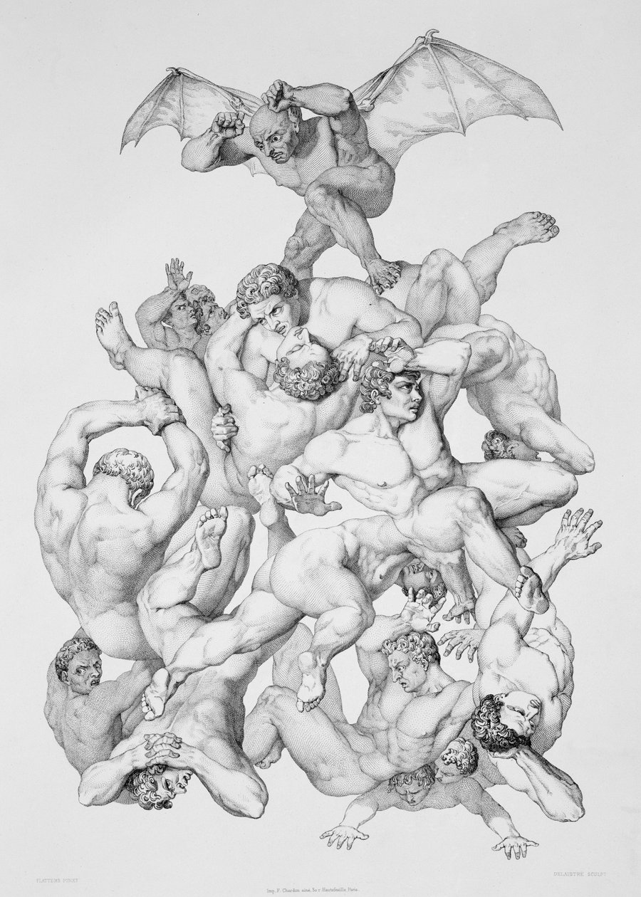Beelzebub vyhání padlé anděly, ilustrace k vydání ‚Ztracený ráj‘ od Johna Miltona (1608-74), vydaný v Paříži 1868 od Richard Edmond Flatters