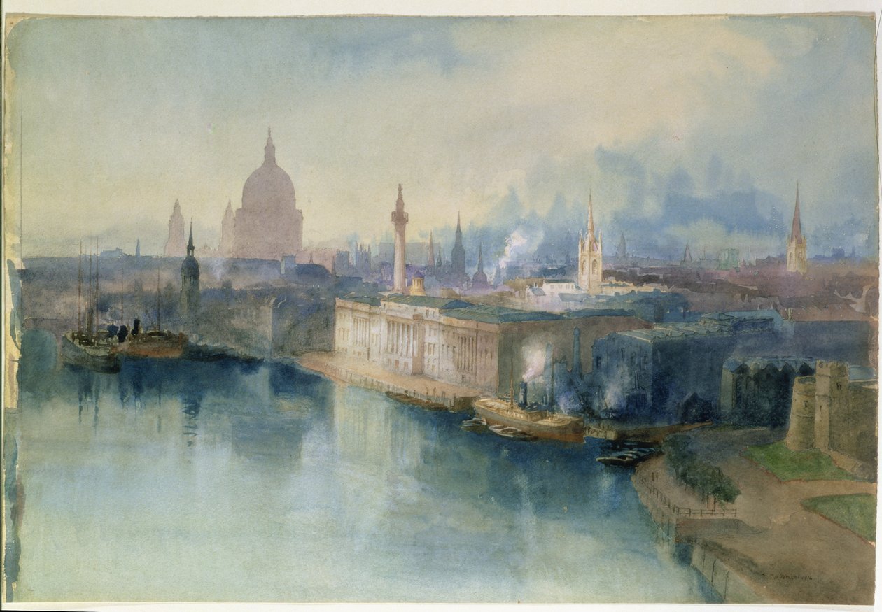Londýn z Tower Bridge, 1914 (wc na papíře) od Richard Henry Wright