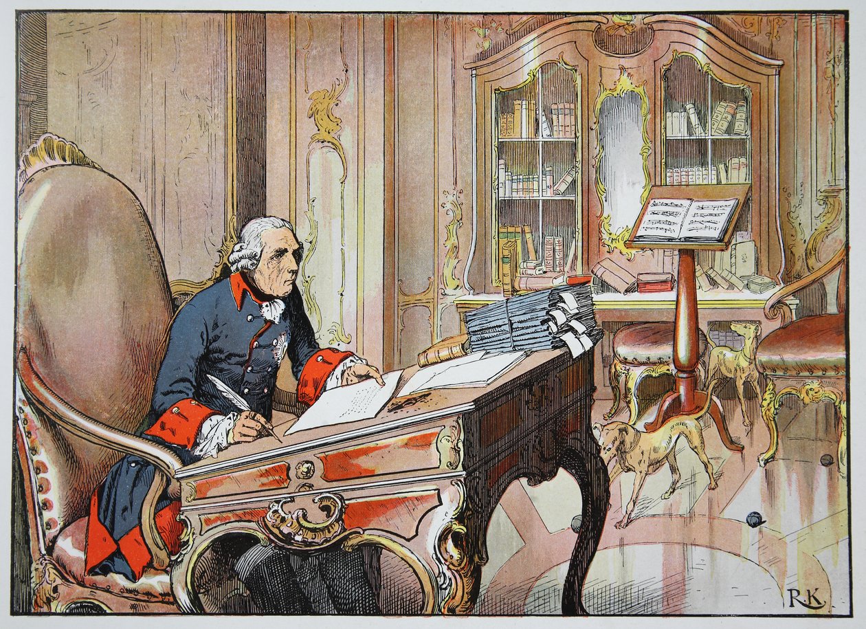 Frederick Veliký ve své kanceláři v Sanssouci od Richard Knoetel