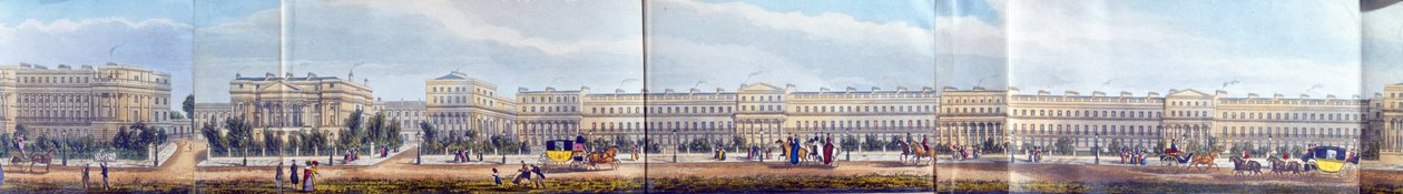 Cumberland Villas a Chester Terrace, detail z Panoramatický výhled kolem Regents Park, hospoda. od Ackermanna, 1831 (akvatinta) od Richard Morris