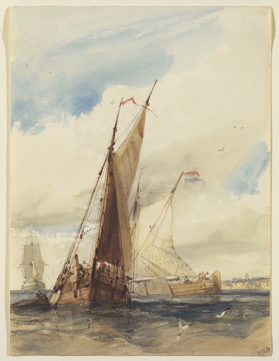 Holandská rybářská plavidla poblíž francouzského pobřeží, 1825 (wc nad grafitem s vyškrábáním na tkaném papíru) od Richard Parkes Bonington