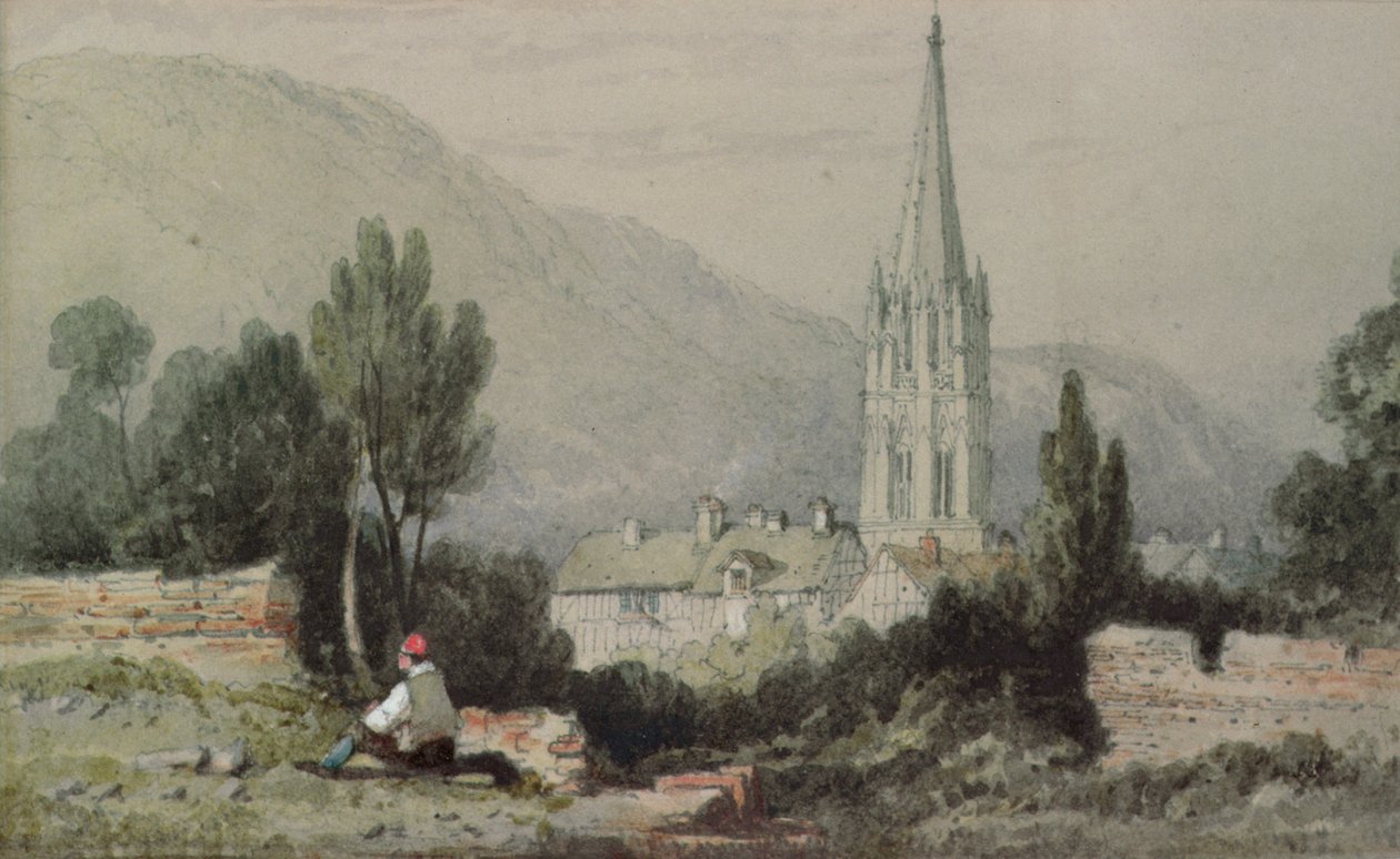 Pohled na Lillebonne z římského amfiteátru od Richard Parkes Bonington