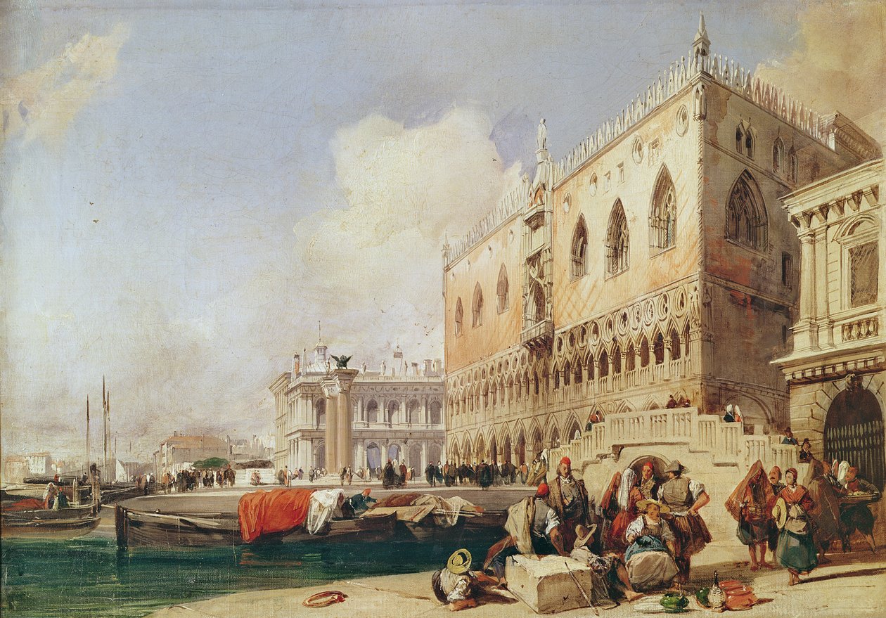 Pohled na Benátky. Riva degli Schiavoni a Dóžecí palác od Richard Parkes Bonington