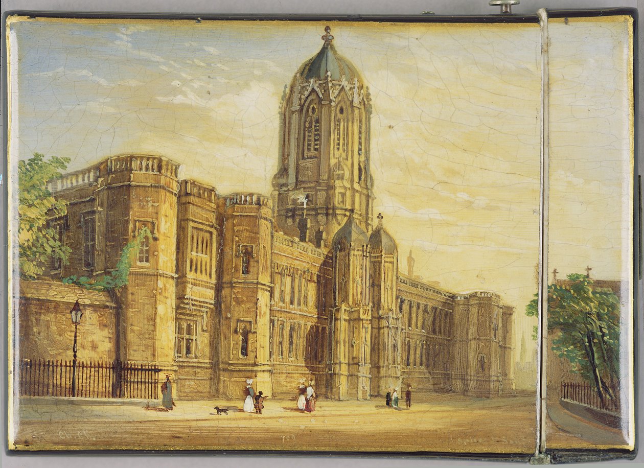 Viktoriánské pouzdro na karty s výjevem Christ Church, Oxford a Tom Tower (papírová hmota) od Richard Phene and Benjamin W. Spiers