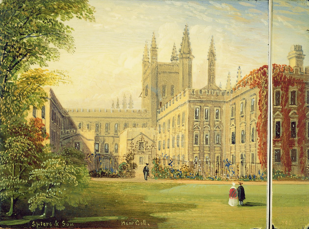 Viktoriánské pouzdro na karty se scénou New College, Oxford a Garden Quad (papier mache) od Richard Phene and Benjamin W. Spiers