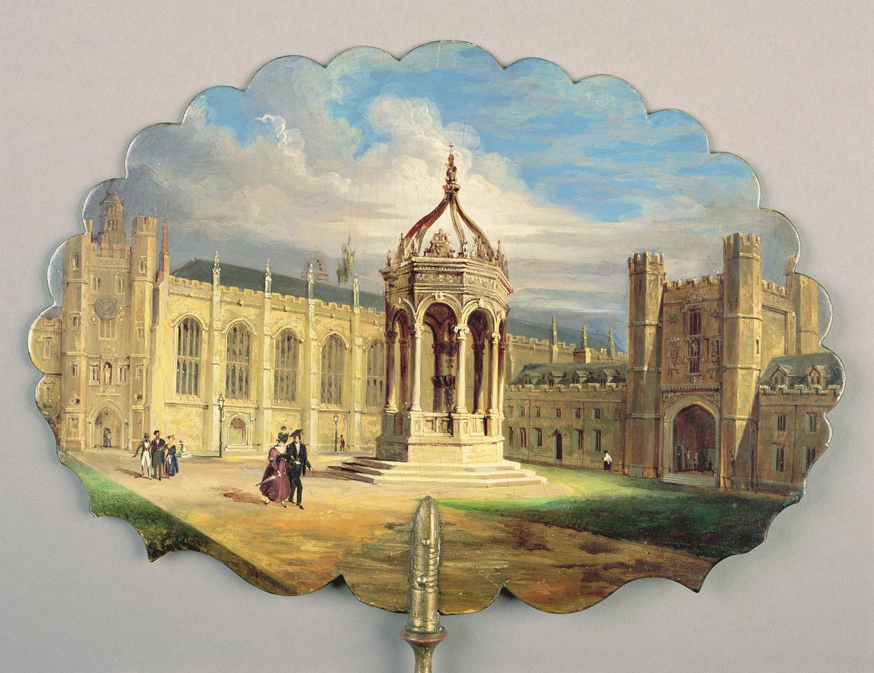 Viktoriánské plátno se scénou fontány v Trinity College Great Court, Cambridge (papier mache) od Richard Phene and Benjamin W. Spiers