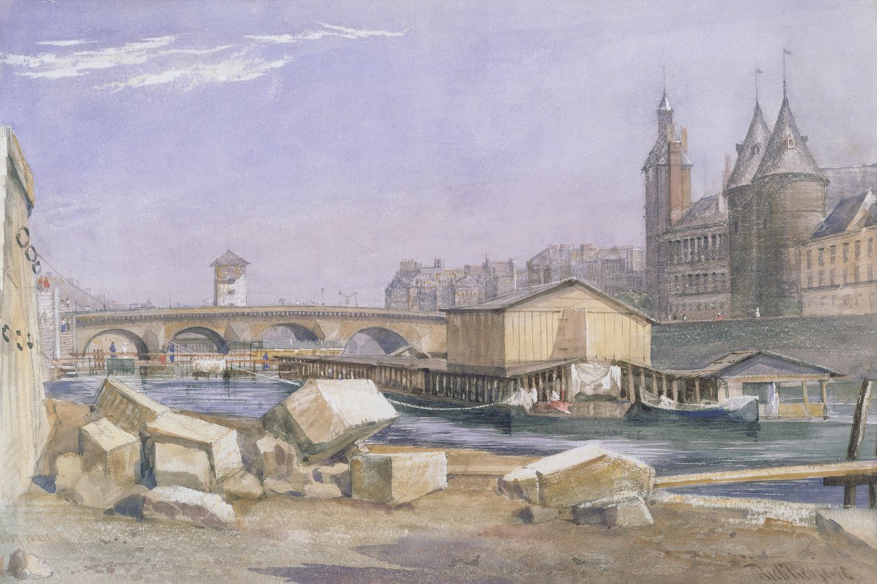Pont au Change a Conciergerie, Paříž, 1837 od Richard Redgrave
