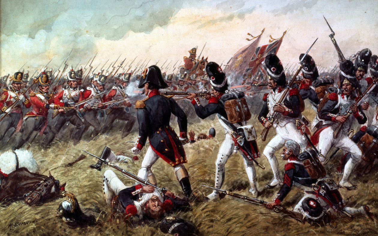 3. pluk pěších stráží odrážející poslední útok staré gardy v bitvě u Waterloo, 18. června 1815 od Richard Simkin