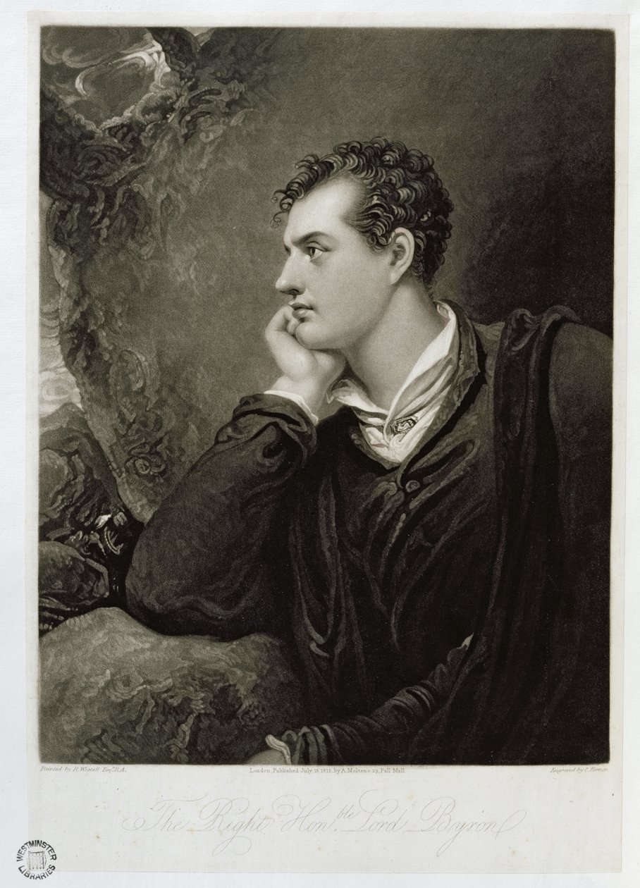 George Gordon, 6. lord Byron (1788-1824), ryl Charles Turner (1773-1857), 1815 od Richard Westall
