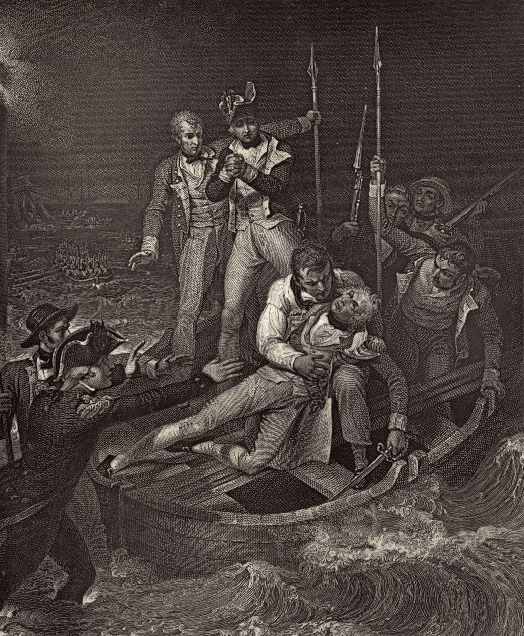 Nelson zraněn na Tenerife v roce 1787, ilustrace z „The Life of Nelson“ od Roberta Southeyho (1774-1843) poprvé publikována v roce 1813 od Richard Westall