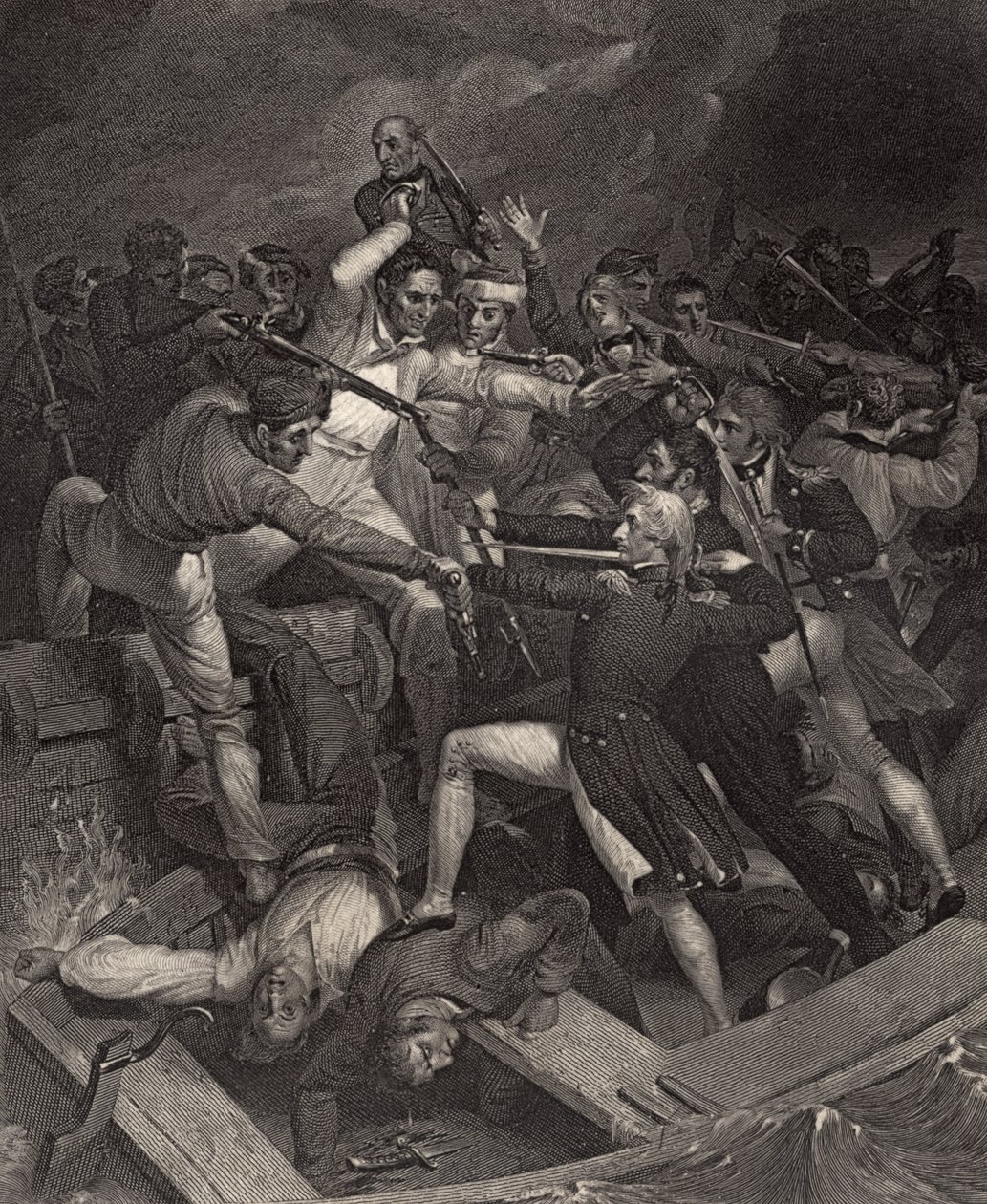 Nelsonův konflikt se španělským startem, ilustrace z „The Life of Nelson“ od Roberta Southeyho (1774-1843), poprvé zveřejněná v roce 1813 od Richard Westall