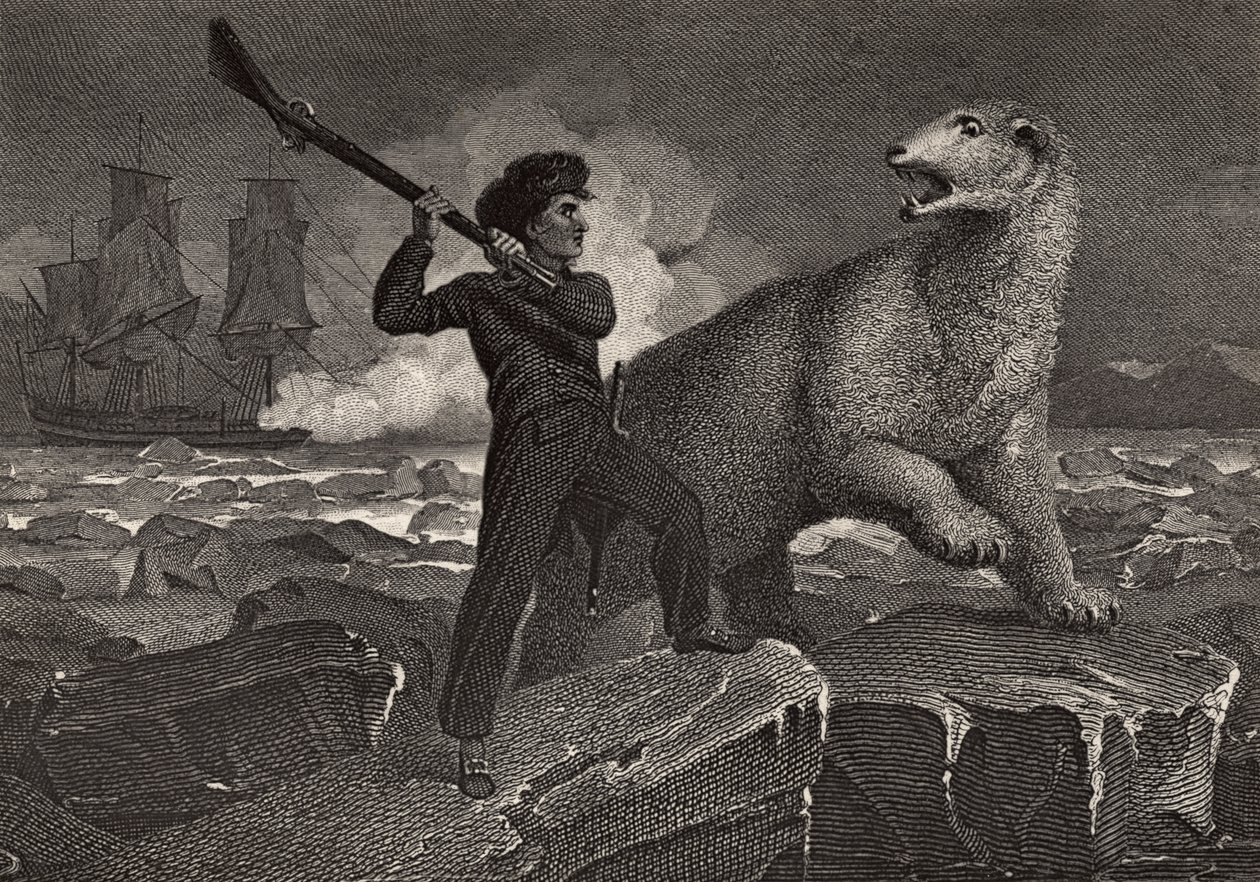 Nelsonovo setkání s medvědem, ilustrace z „The Life of Nelson“ od Roberta Southeyho (1774-1843), poprvé publikována v roce 1813 od Richard Westall