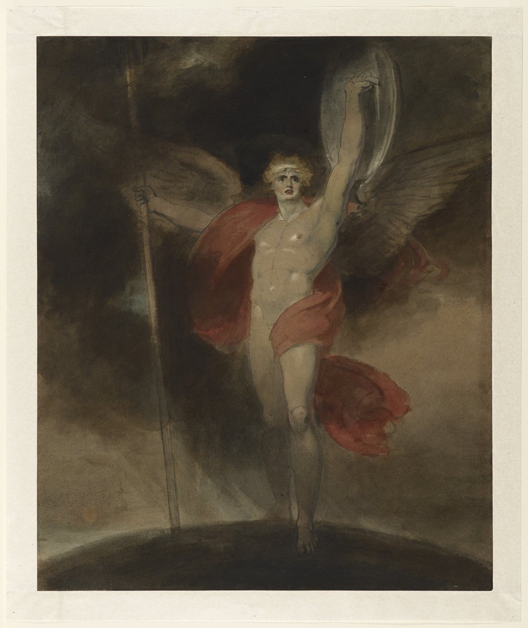 Satan Alarmd, cca 1790 (akvarel, pero, inkoust a kvaš, přes tužku na položený papír) od Richard Westall