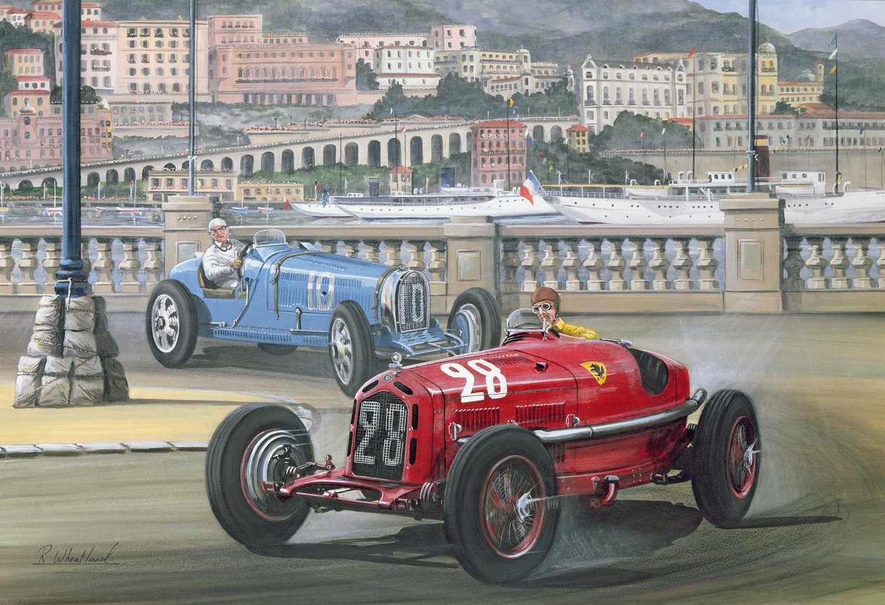 Duel na Harbour Front, Velká cena Monaka v roce 1933 (wc a kvaš) od Richard Wheatland