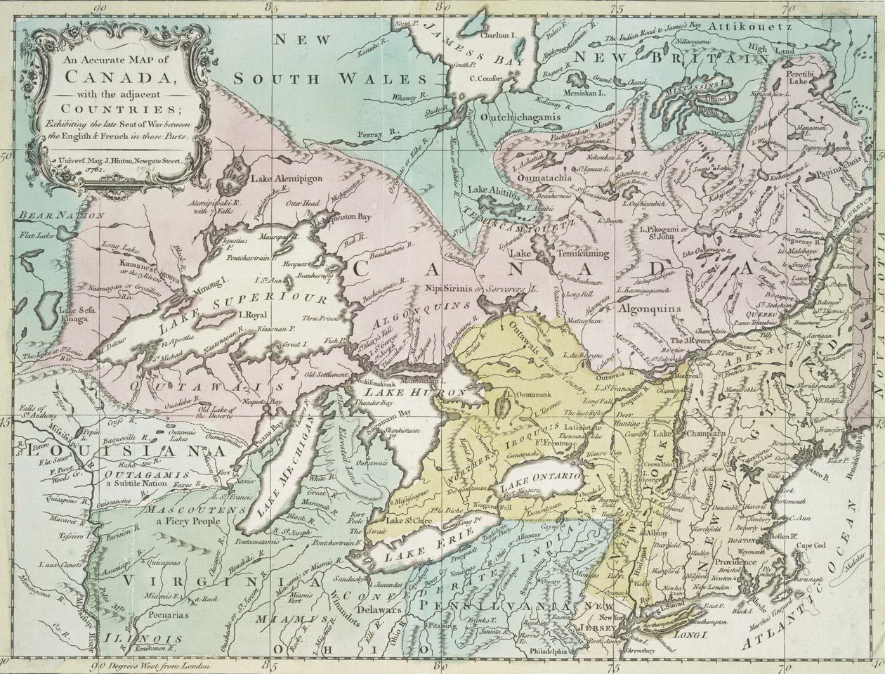 Přesná mapa Kanady s přilehlými zeměmi, 1761 od Richard William Seale