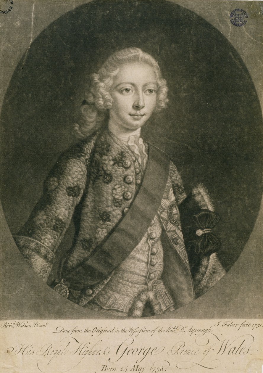 George, princ z Walesu (1738-1820), později George III, ryl John Faber (1684-1756), 1751 od Richard Wilson