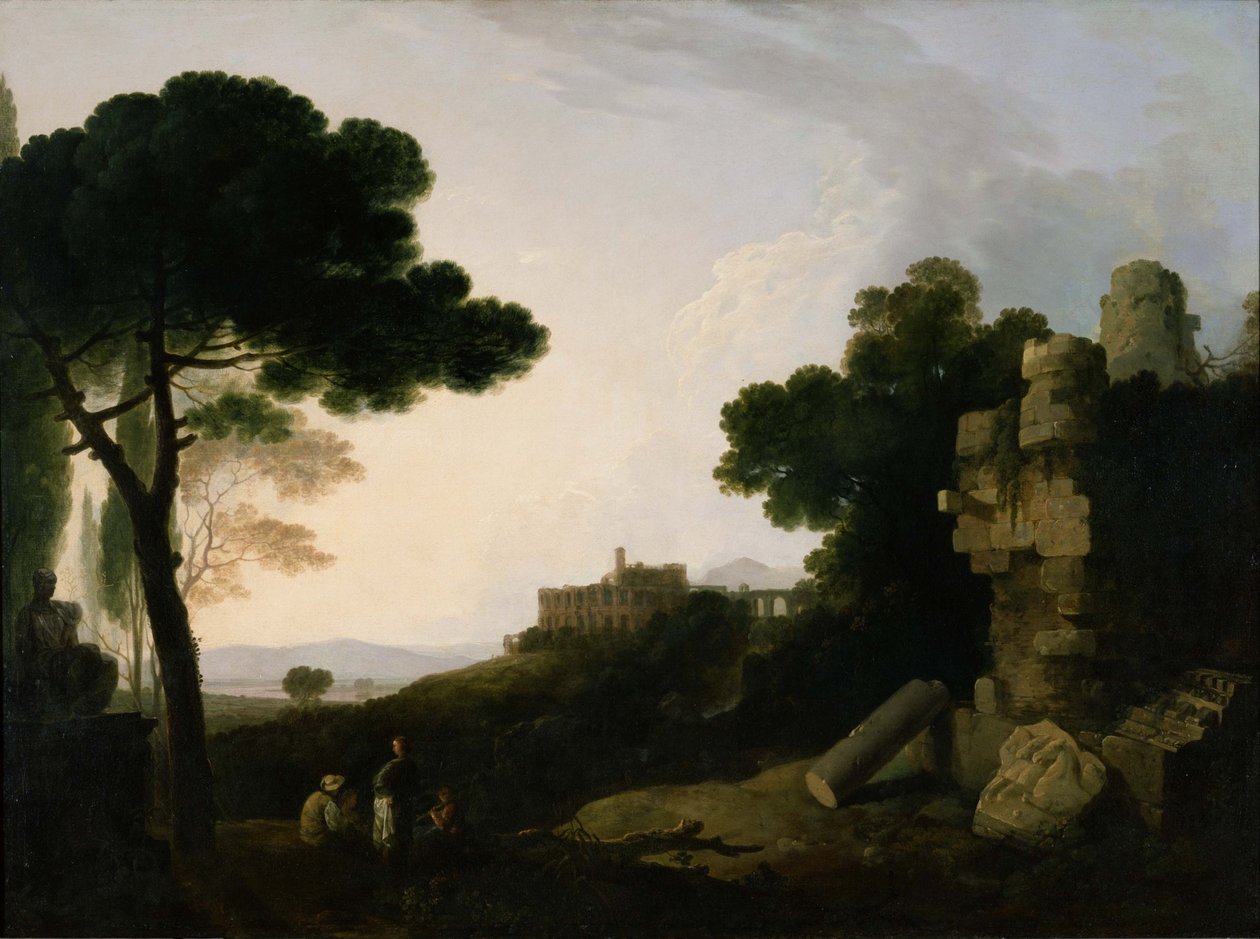 Krajina Capriccio s hrobkou Horatii a Curiatii a vila Maecenas v Tivoli od Richard Wilson