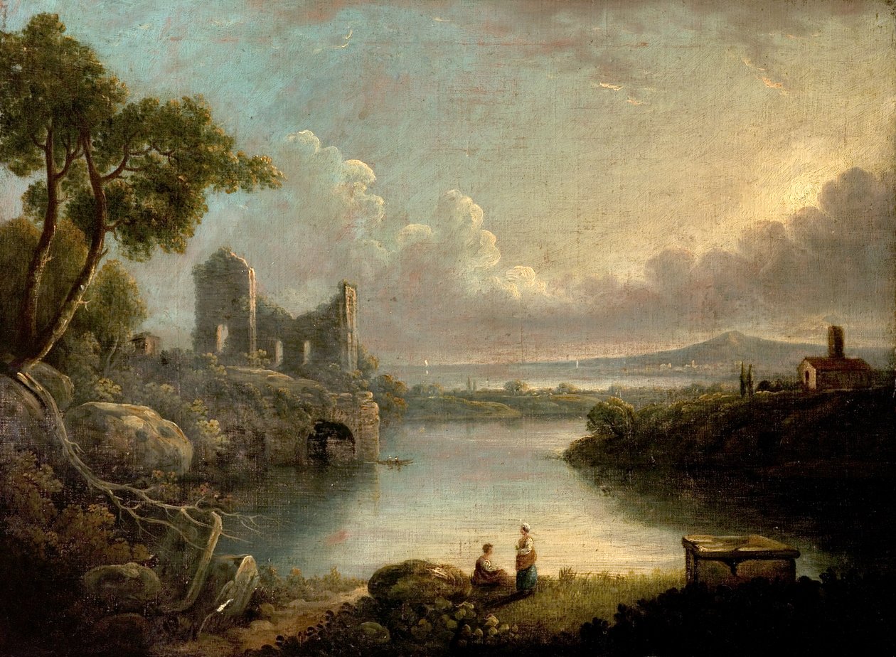 Říční scéna s mořem a klasickými ruinami od Richard Wilson